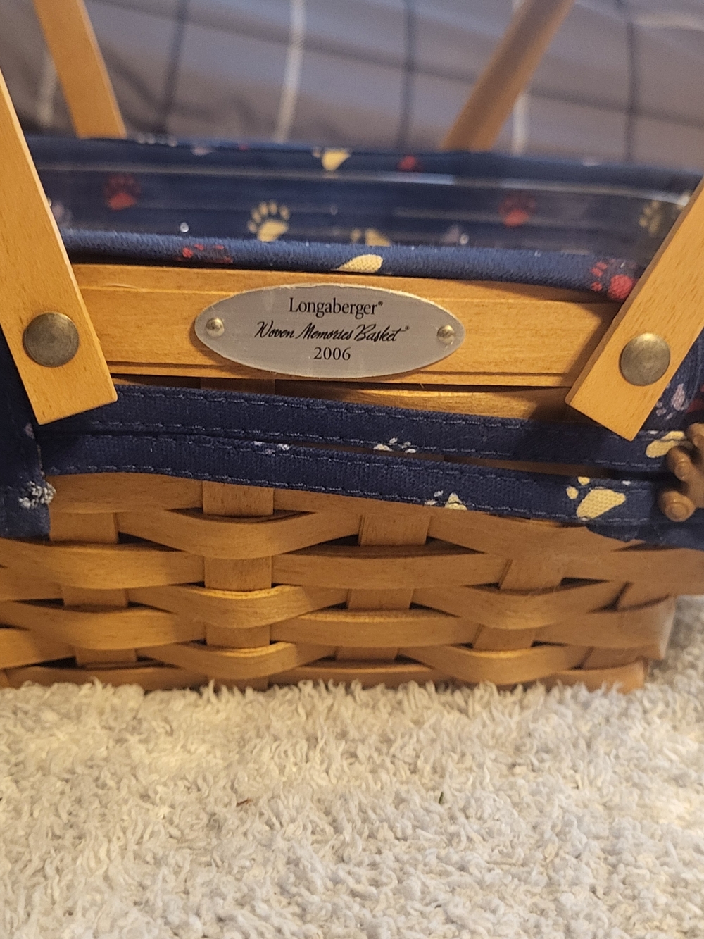 Longaberger Navy Paw Print Woven Basket-Style Carry Bag